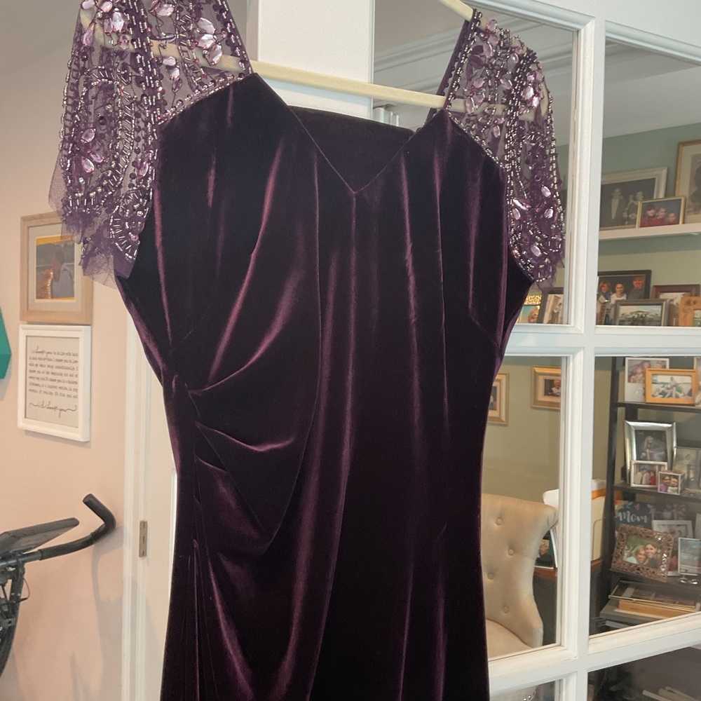 Xscape Rich Purple Velvet Gown with Sparkling Details